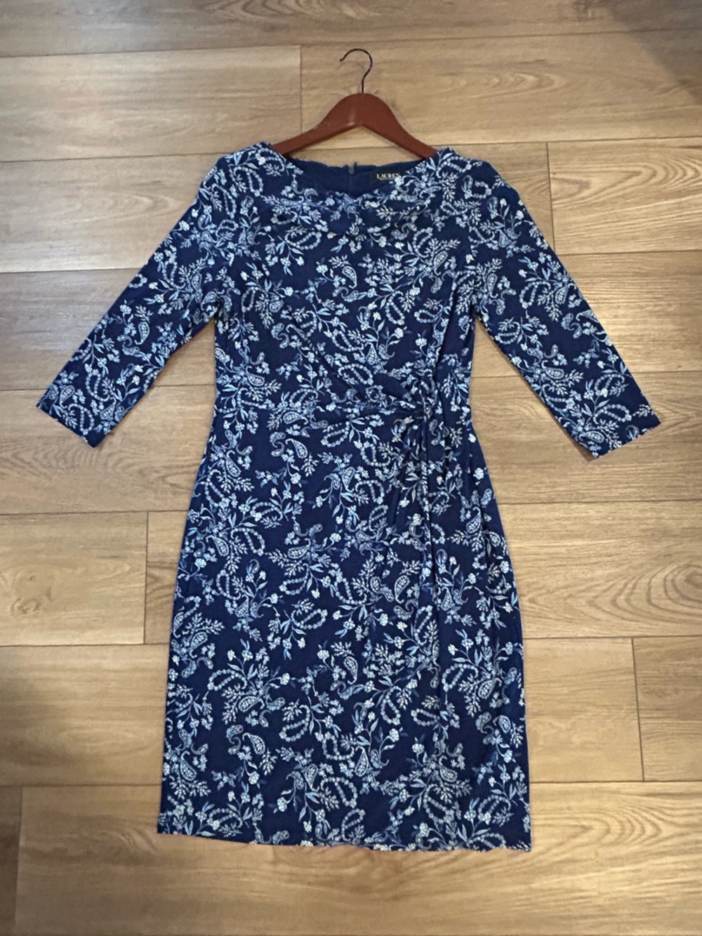 Lauren Ralph Lauren Navy and White Floral Wrap-Front Midi Dress